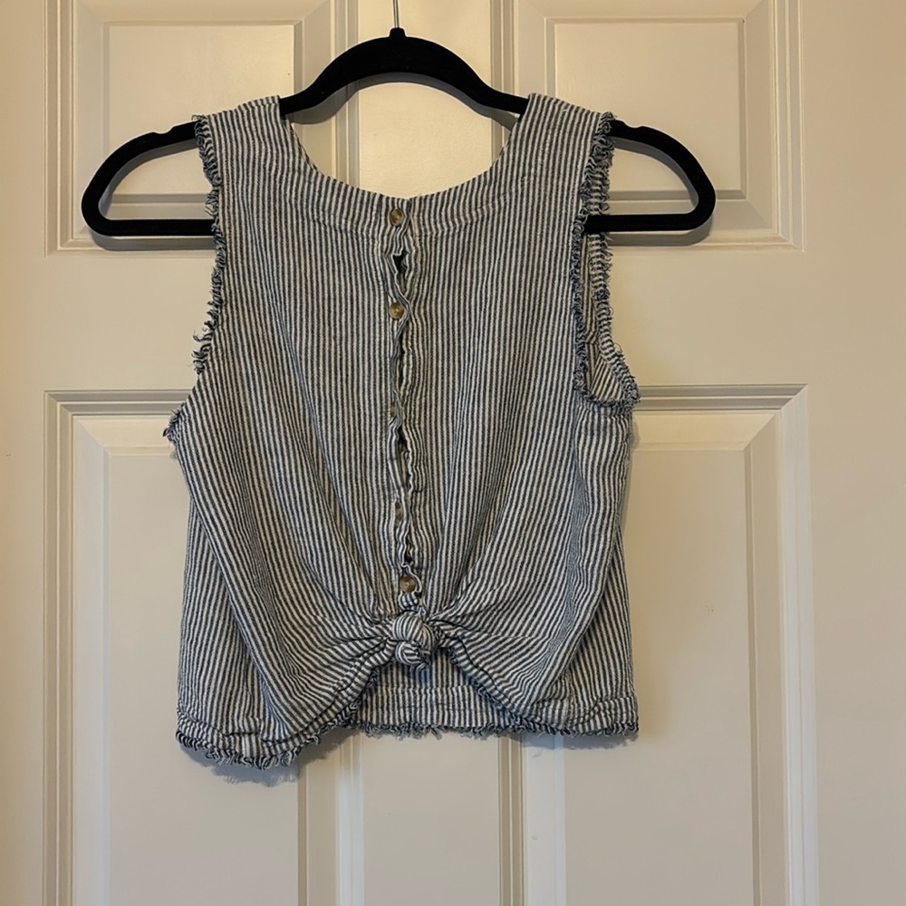 White and blue stripped Altar’d state tank top.